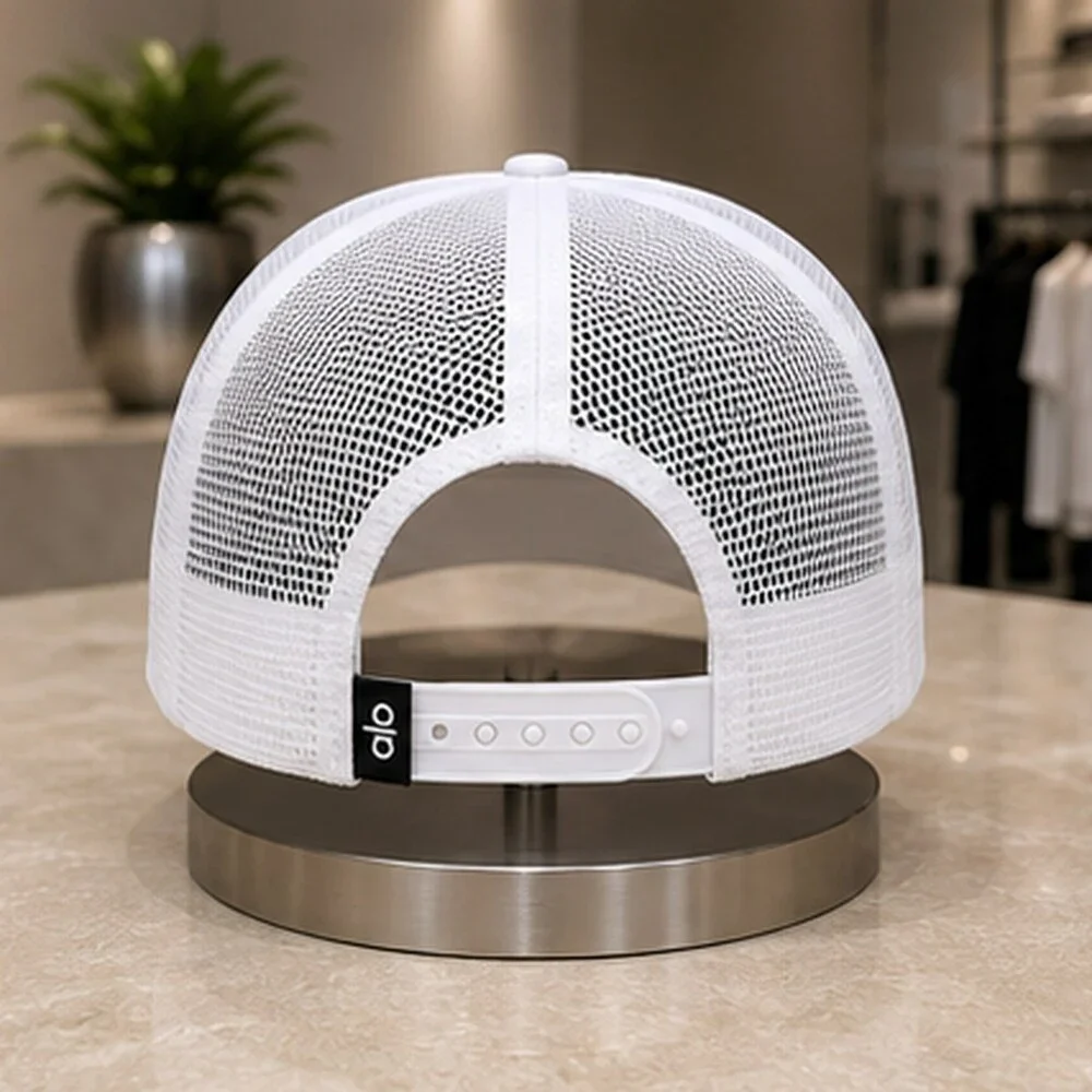 ALO Yoga White Black Summer Mesh Trucker Cap Hat Sporty